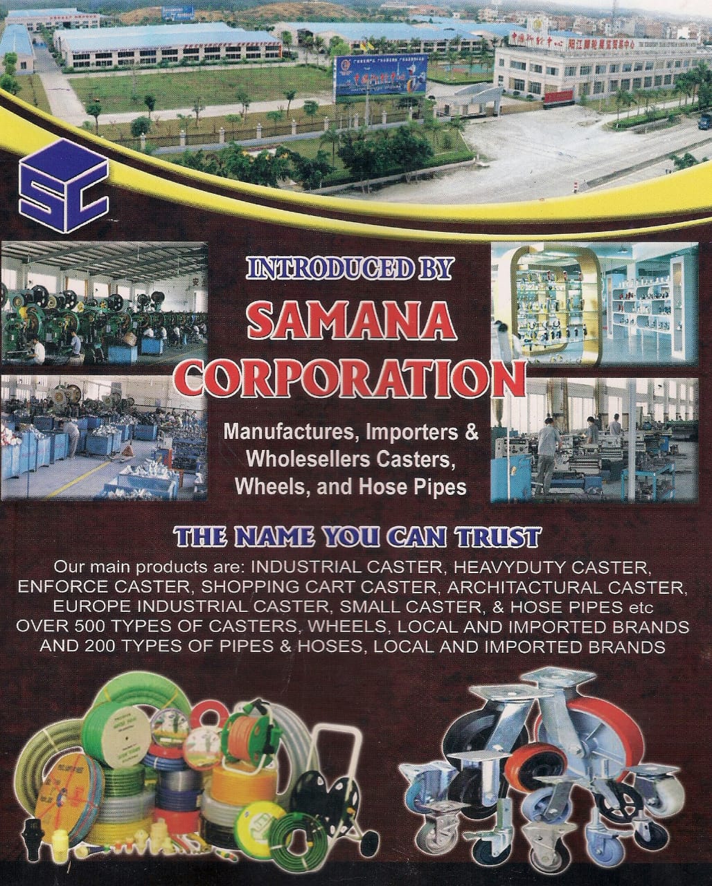 Samana Corporation product range — industrial casters, wheels and hose pipes